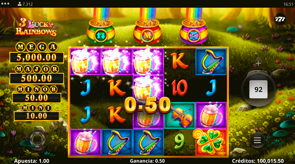 Combinación ganadora en 3 Lucky Rainbows